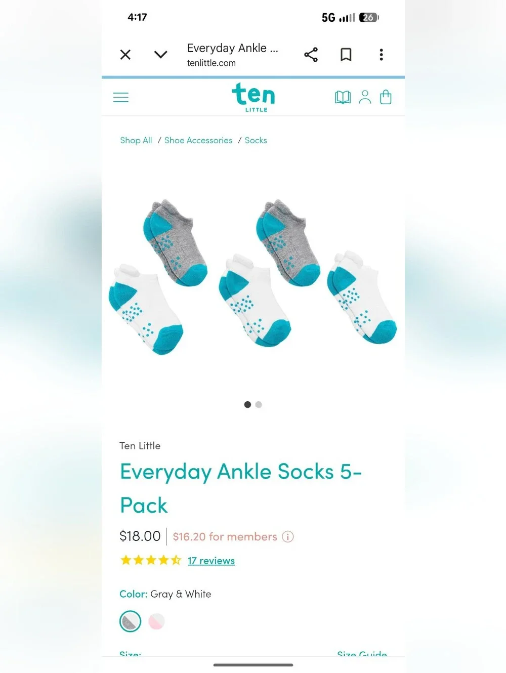 Ten Little Everyday Ankle Socks, Large